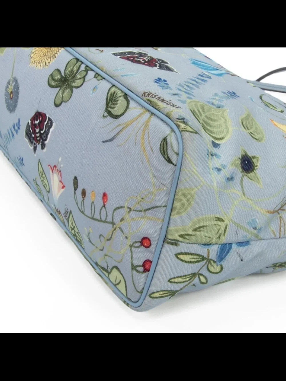 Gucci Light Blue Floral Embroidered Tote